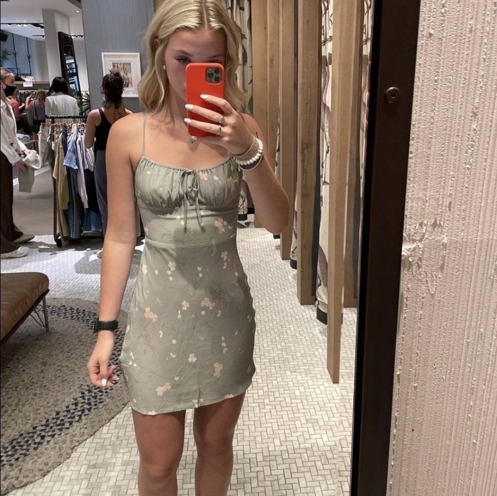 WILFRED Mini  Bellow Dress Sage Frost Green Floral 4 Small Bustier Style Aritzia